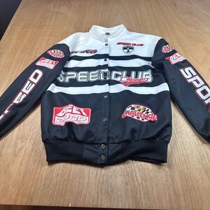 SHEIN Speed Club Racing Jacket XS Faux Leather Look Moto Chicago Snap Front
